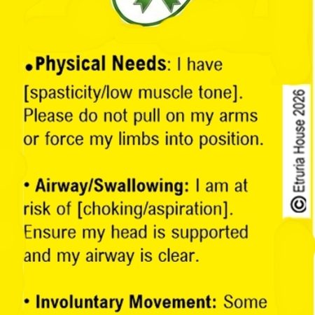 Medical alert. Cerebral Palsy, Disability badge+ loop fixing+Medic form