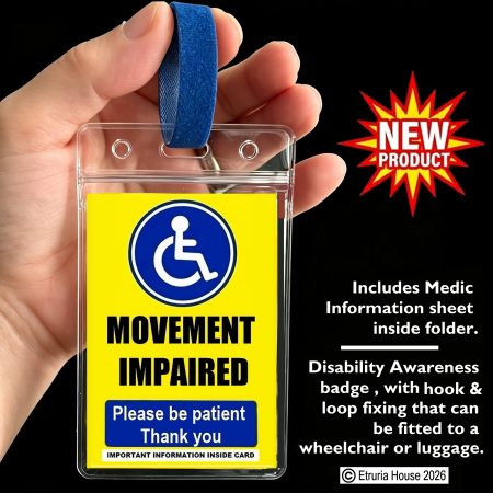 Medical alert. Movement Impaired, Disability badge+ loop fixing+Medic