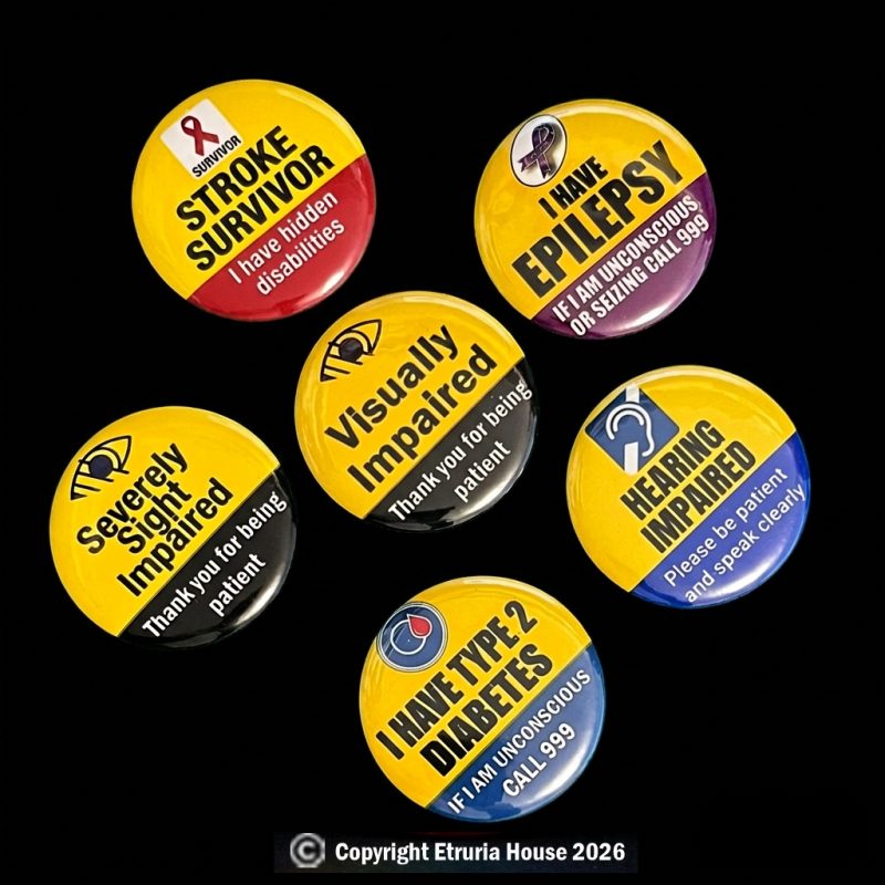 Autistic Person, 2.25" diameter button badge with pin on back.
