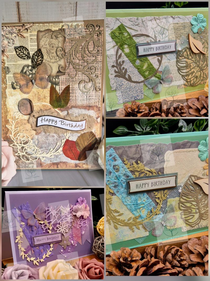 Luxury Handmade Mixed Media Greeting Cards | Floral Botanical Butterfly