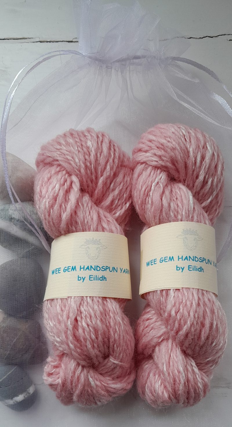 Hand Spun Yarn - Shetland Wool & Rose Fibre - Pink Rose