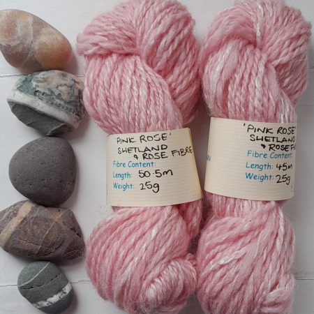 Hand Spun Yarn - Shetland Wool & Rose Fibre - Pink Rose