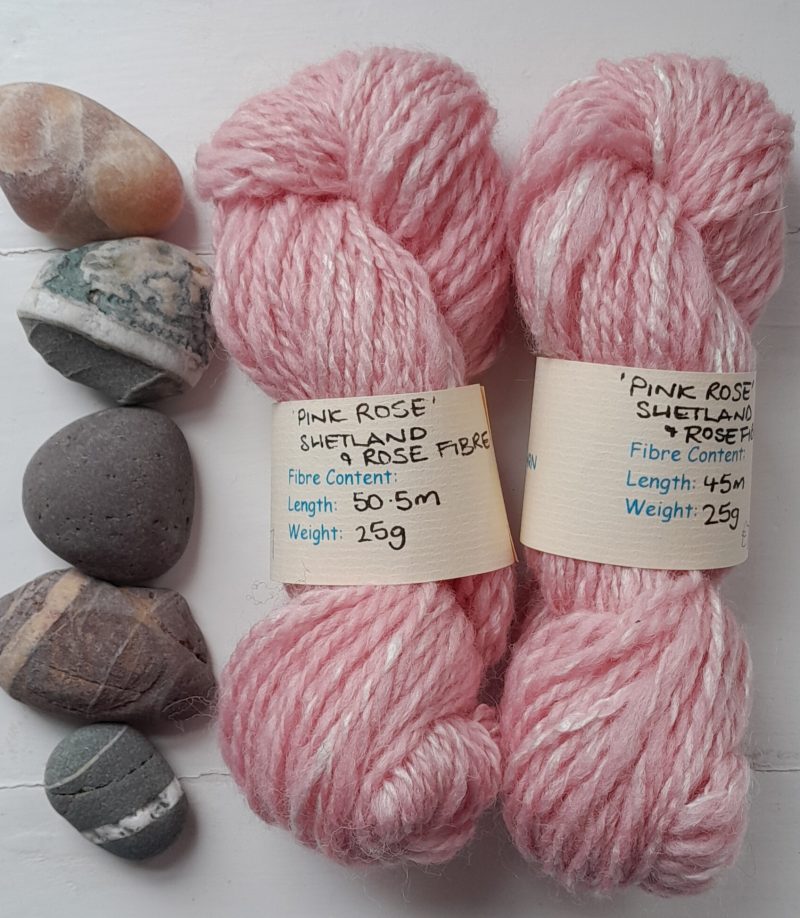 Hand Spun Yarn - Shetland Wool & Rose Fibre - Pink Rose