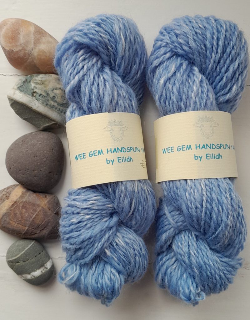Hand Spun Yarn - Shetland Wool and Ramie (nettle fibre) - Blue Sky
