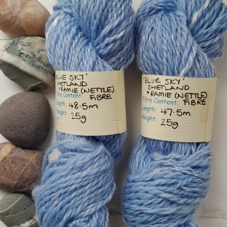 Hand Spun Yarn - Shetland Wool and Ramie (nettle fibre) - Blue Sky