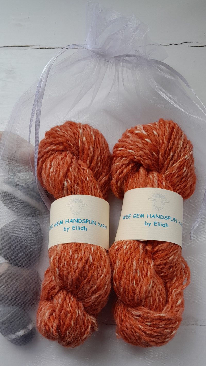 Hand Spun Yarn - Shetland Wool & Soy Bean Fibre - Orange Pumpkin