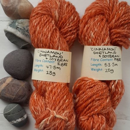 Hand Spun Yarn - Shetland Wool & Soy Bean Fibre - Orange Pumpkin