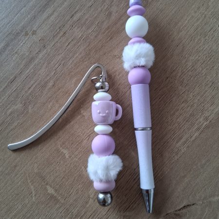 Pastel Lilac Beaded Pen & Bookmark Set