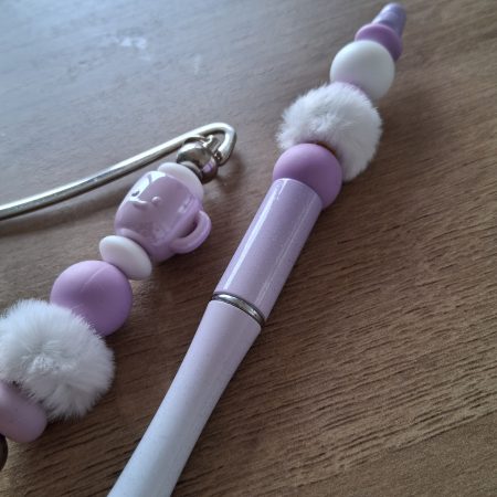 Pastel Lilac Beaded Pen & Bookmark Set