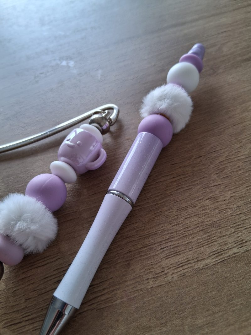 Pastel Lilac Beaded Pen & Bookmark Set