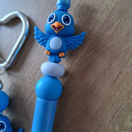 Cute Bluebird Beaded Pen & Heart Keyring Set