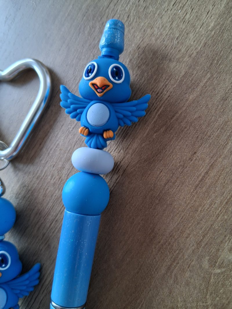 Cute Bluebird Beaded Pen & Heart Keyring Set
