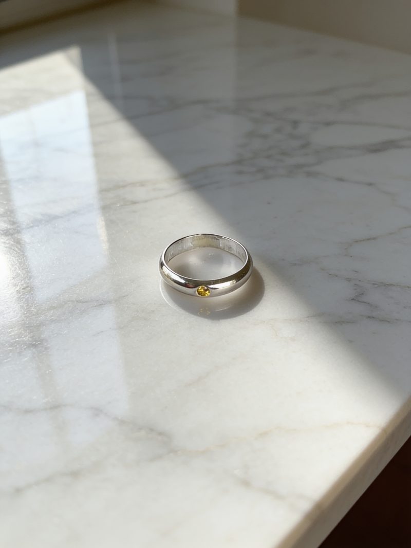 Silver Flush Set Gemstone Ring