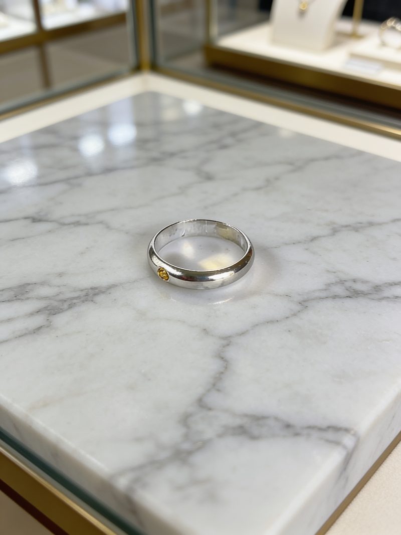 Silver Flush Set Gemstone Ring