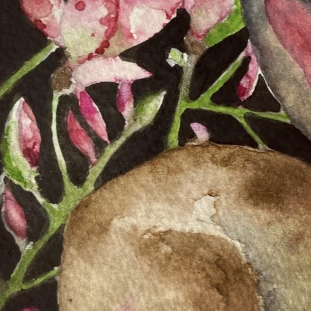 Mounted Original Resting Whimsical Hare Rabbit Amongst Pink Flowers