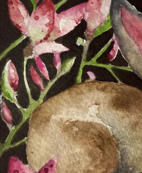 Mounted Original Resting Whimsical Hare Rabbit Amongst Pink Flowers