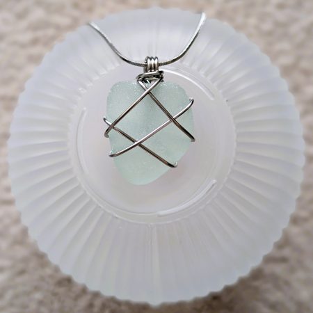 Handmade Mint Sea Glass Necklace with Stainless Steel Chain