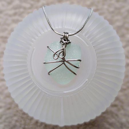 Handmade Mint Sea Glass Necklace with Stainless Steel Chain