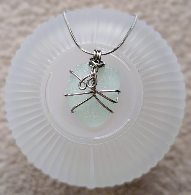 Handmade Mint Sea Glass Necklace with Stainless Steel Chain