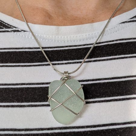 Handmade Mint Sea Glass Necklace with Stainless Steel Chain