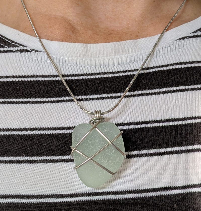 Handmade Mint Sea Glass Necklace with Stainless Steel Chain