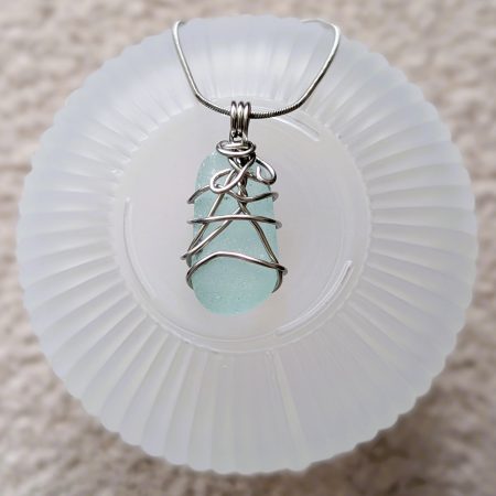 Handmade Pale Turquoise Sea Glass Necklace with Stainless Steel Chain