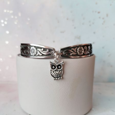 Handmade Stainless Steel Spoon Handle Bracelet with Owl Charm