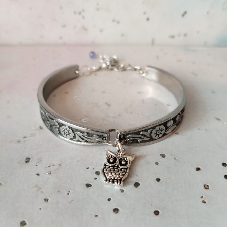 Handmade Stainless Steel Spoon Handle Bracelet with Owl Charm
