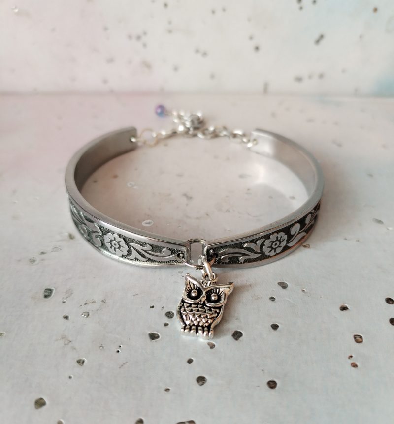 Handmade Stainless Steel Spoon Handle Bracelet with Owl Charm