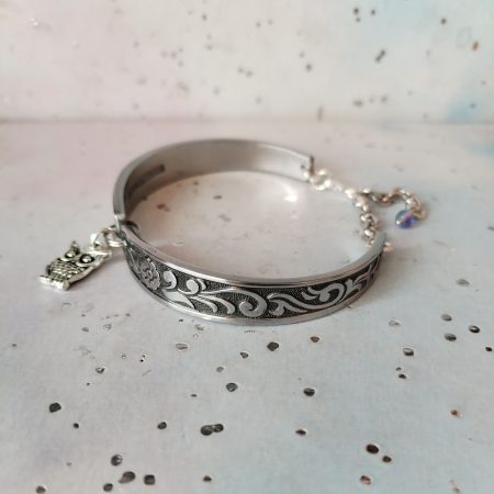 Handmade Stainless Steel Spoon Handle Bracelet with Owl Charm