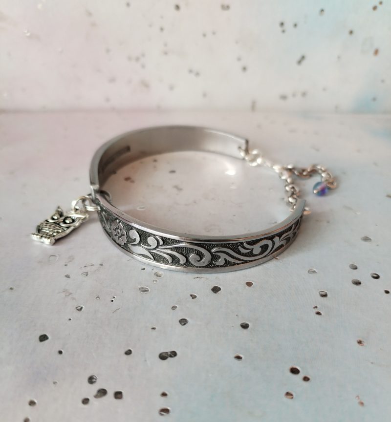 Handmade Stainless Steel Spoon Handle Bracelet with Owl Charm