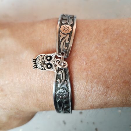 Handmade Stainless Steel Spoon Handle Bracelet with Owl Charm