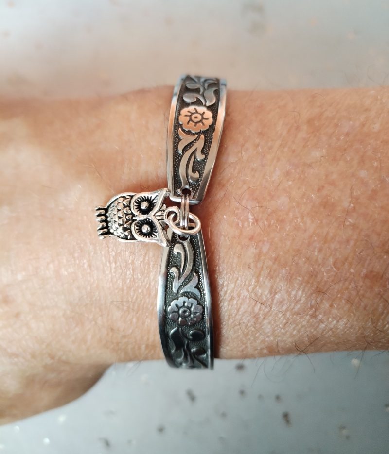 Handmade Stainless Steel Spoon Handle Bracelet with Owl Charm