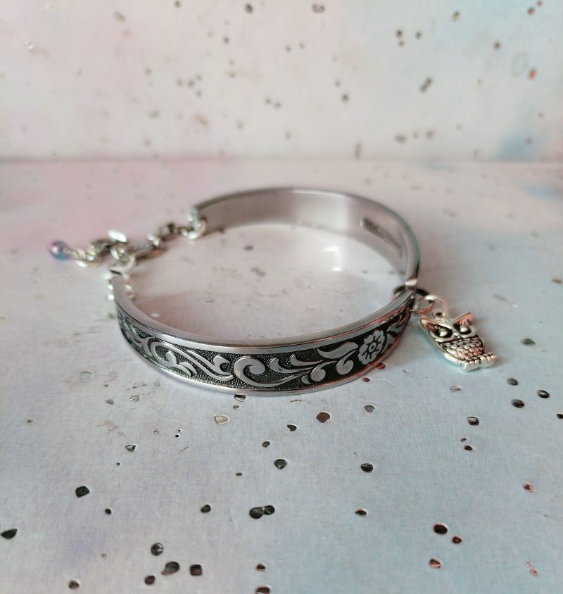Handmade Stainless Steel Spoon Handle Bracelet with Owl Charm