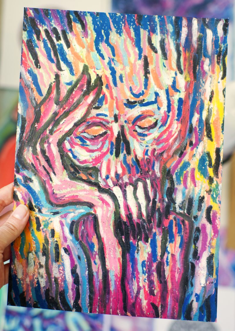 Wondering – Original Surreal Monster Oil Pastel Art