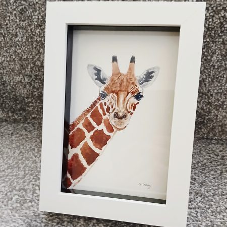 Handpainted Watercolour Giraffe in White Box Frame, 7x5 inches