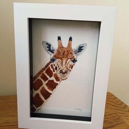 Handpainted Watercolour Giraffe in White Box Frame, 7x5 inches