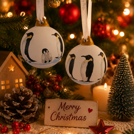 Penguin Handpainted Christmas bauble