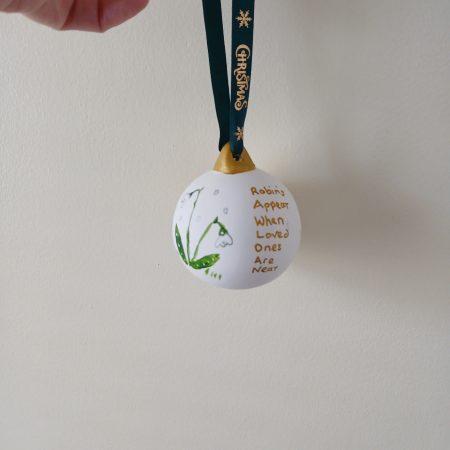 Robin ceramic Christmas handpainted bauble with wording