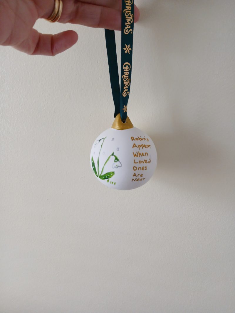 Robin ceramic Christmas handpainted bauble with wording
