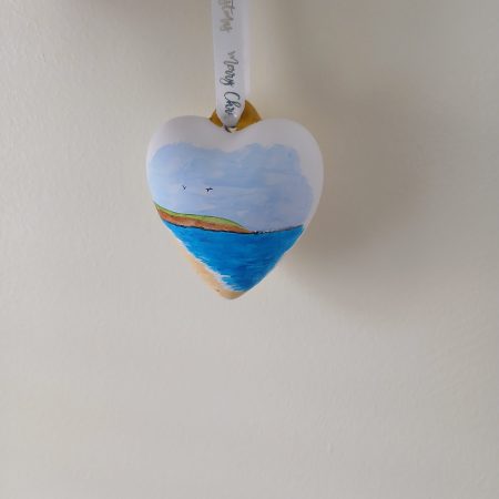 Handpainted Filey Heart Shaped Ceramic Christmas Bauble