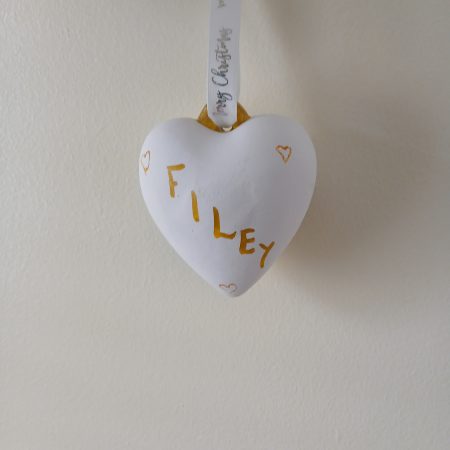 Handpainted Filey Heart Shaped Ceramic Christmas Bauble