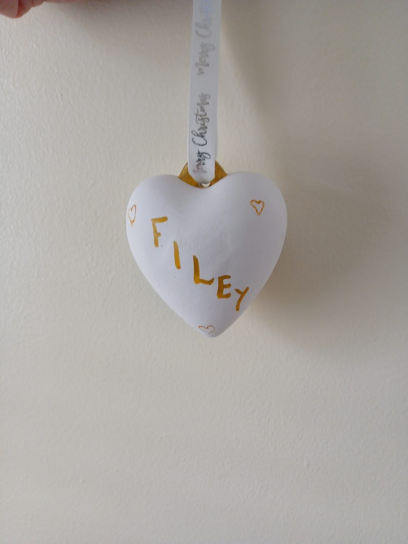 Handpainted Filey Heart Shaped Ceramic Christmas Bauble