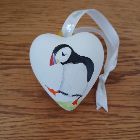 Hand-Painted Ceramic Puffin Bauble with 'I Puffin Love You' Message