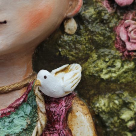Handmade 3D Sculptural Portrait 'Rosalia Heartbloom' on Wooden Panel