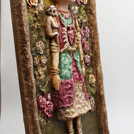 Handmade 3D Sculptural Portrait 'Rosalia Heartbloom' on Wooden Panel