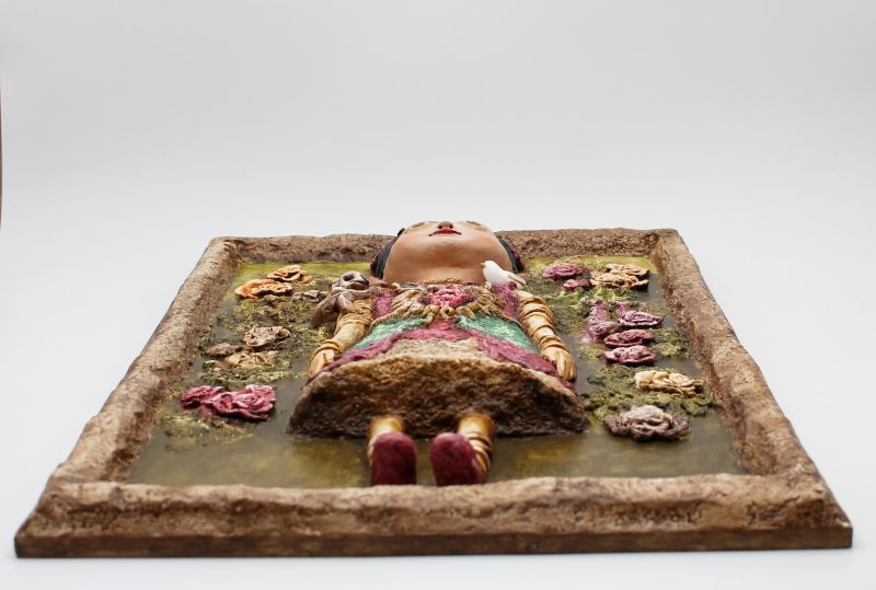Handmade 3D Sculptural Portrait 'Rosalia Heartbloom' on Wooden Panel