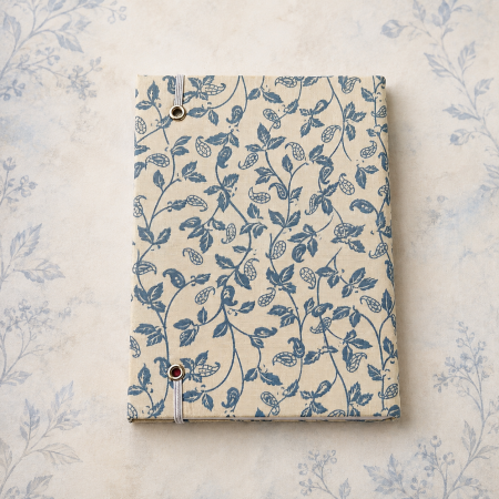 Handmade Blue Botanical Fabric Notebook – A6 Lined Journal
