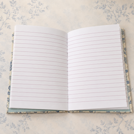 Handmade Blue Botanical Fabric Notebook – A6 Lined Journal