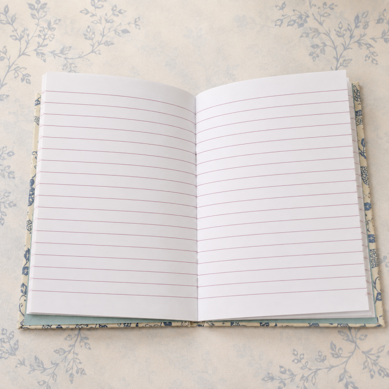 Handmade Blue Botanical Fabric Notebook – A6 Lined Journal